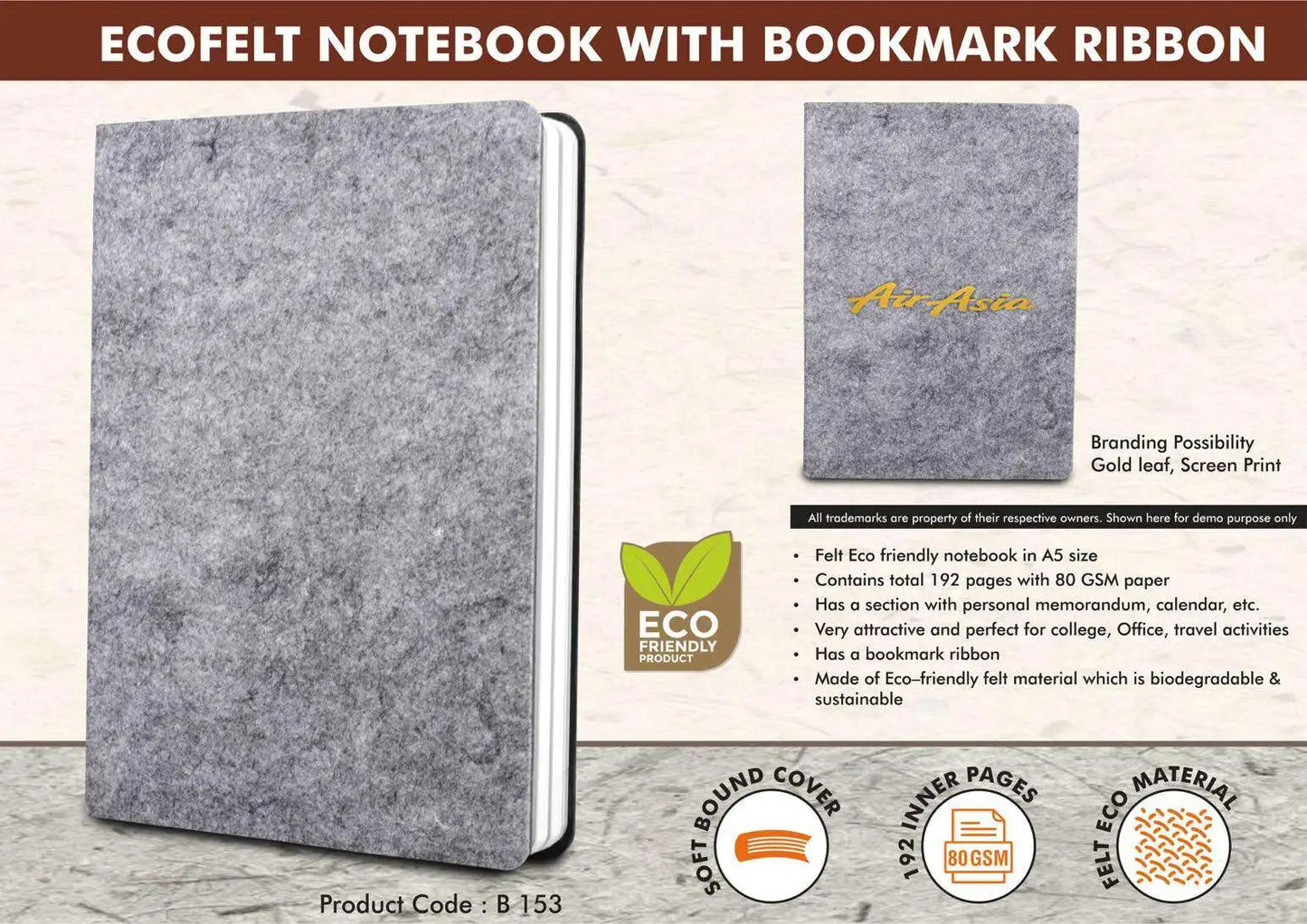 EcoFelt Notebook with bookmark ribbon