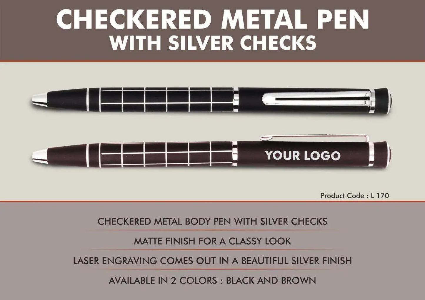 Checkered Metal Pen with Silver Checks