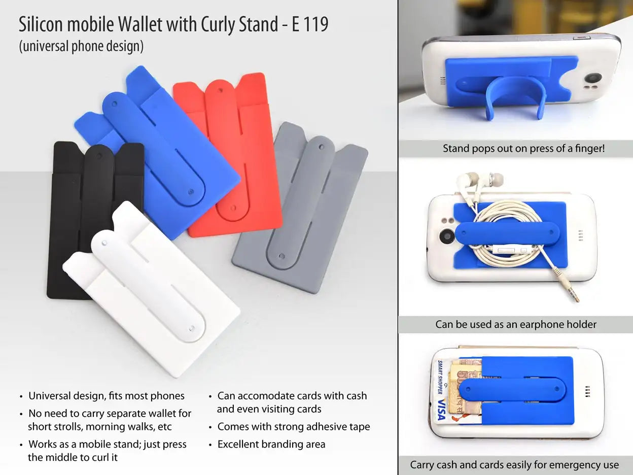 Silicon mobile wallet with curly stand