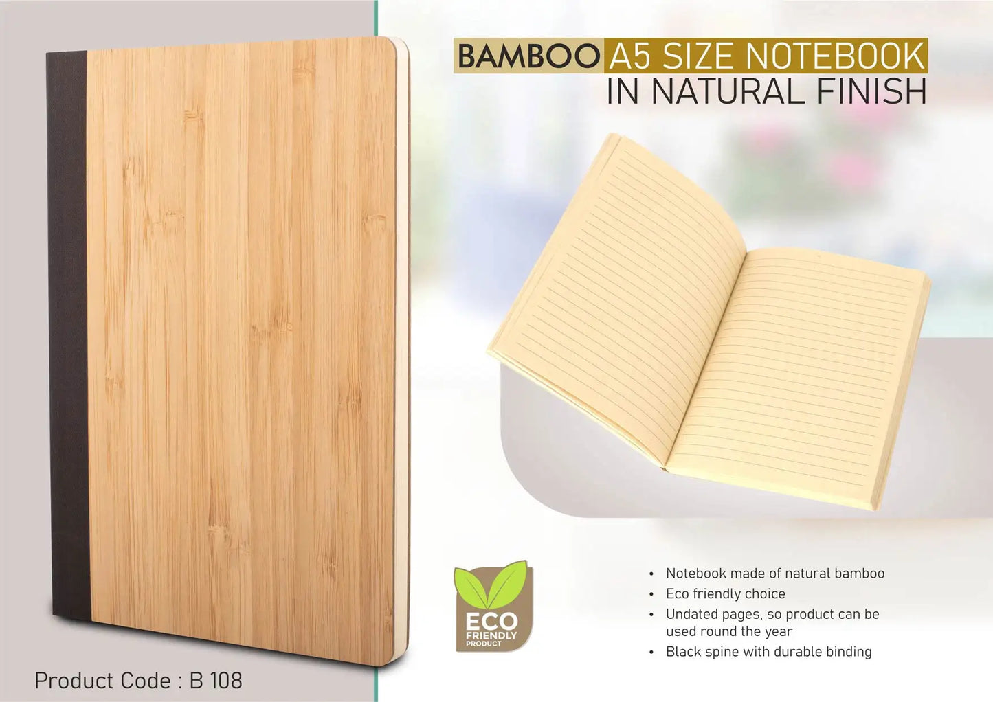 Bamboo A5 size notebook in natural finish | Undated pages