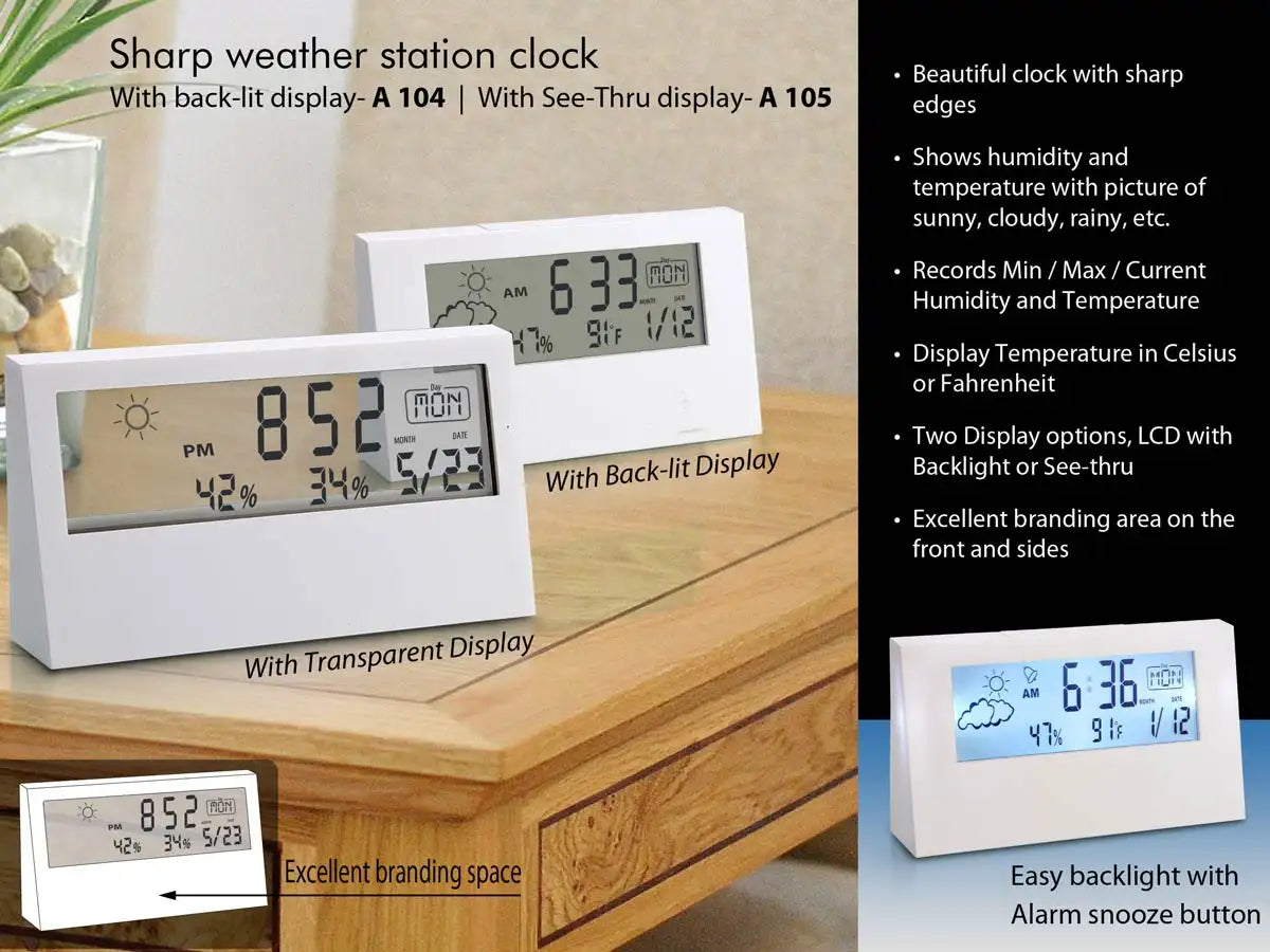 Sharp weather station clock with backlight