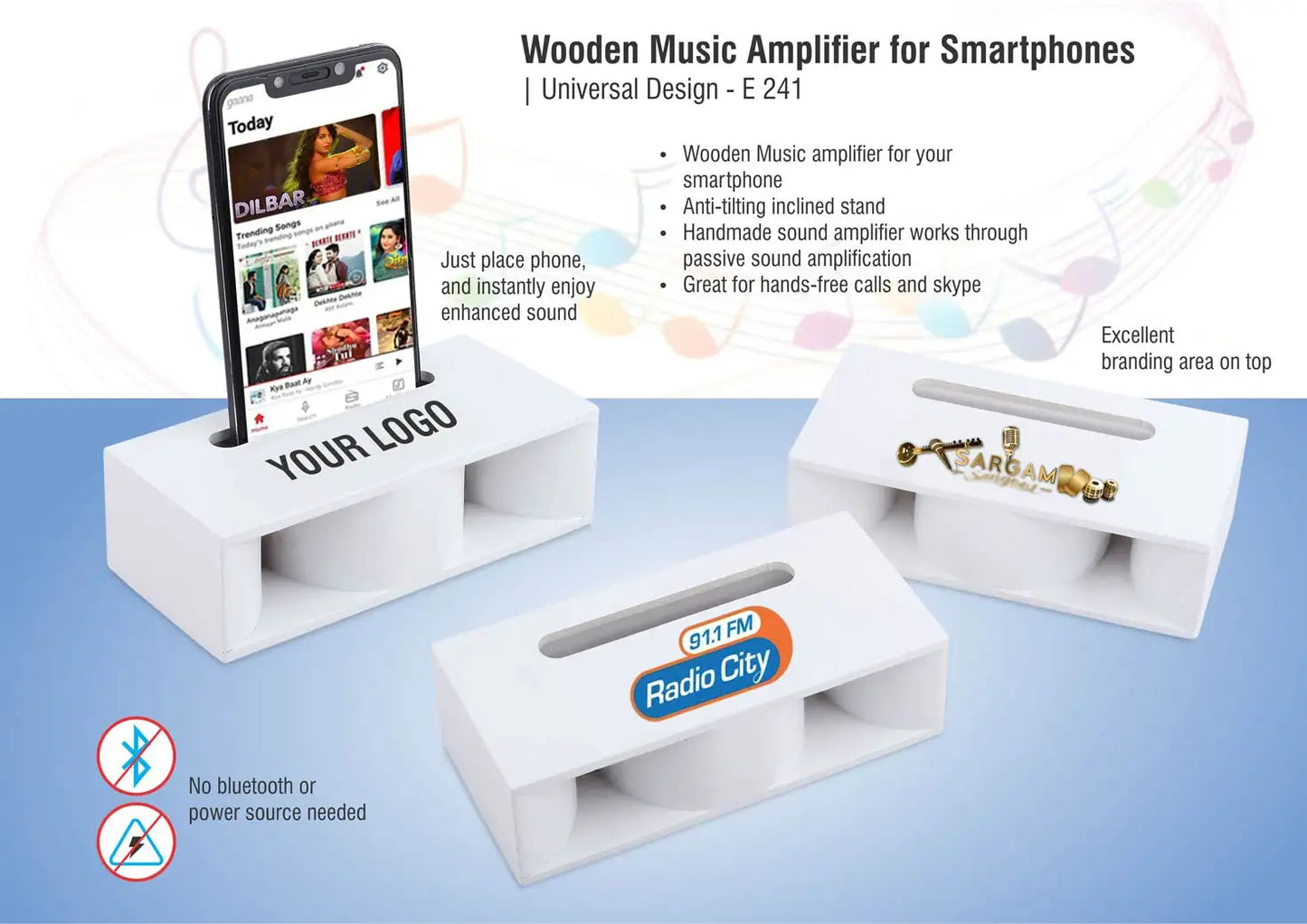 Wooden Music Amplifier for Smartphones | Universal Design (printing included MOQ 100 pc)