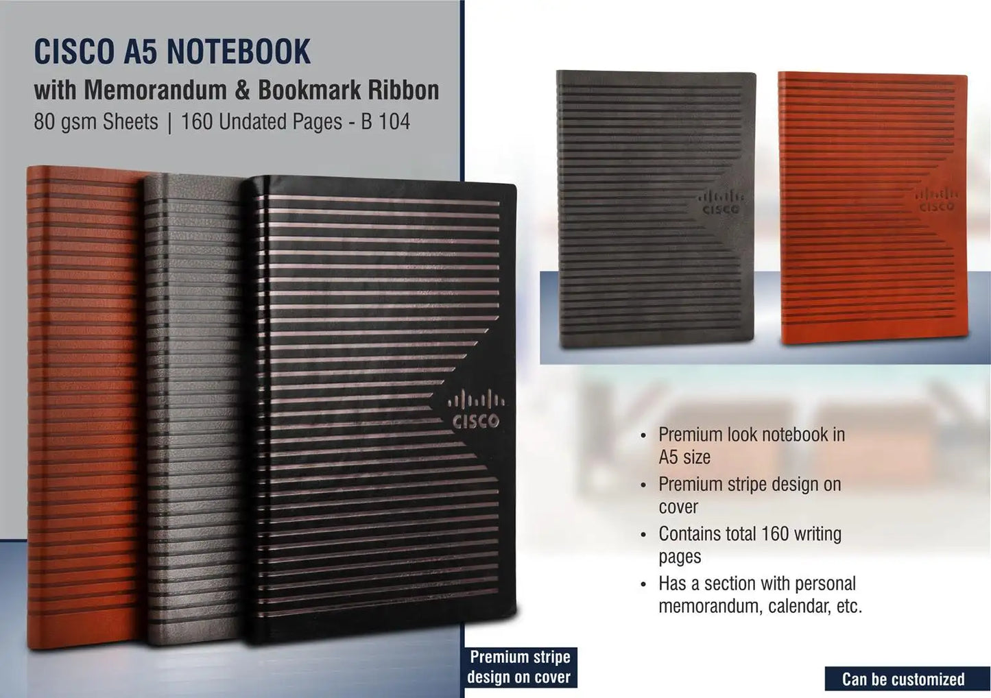Cisco A5 notebook with memorandum & Bookmark ribbon| 80 gsm sheets | 160 undated pages