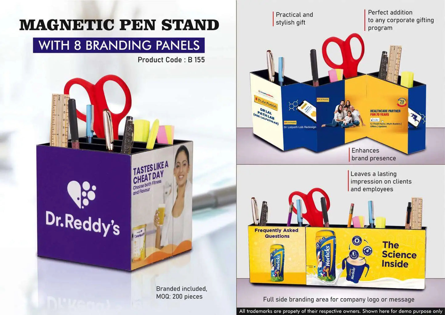 Magnetic Pen stand with full side branding area | Branding included MOQ 200 pc