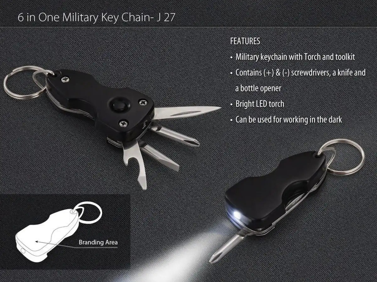 6 in 1 military key chain (with toolkit and torch)