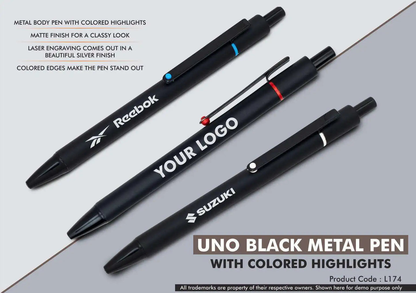 Uno Black Metal Pen with Colored highlights