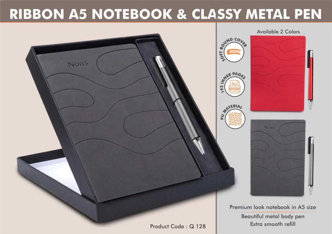 Ribbon Notebook Gift Set – A5 Notebook with Classy Metal Pen