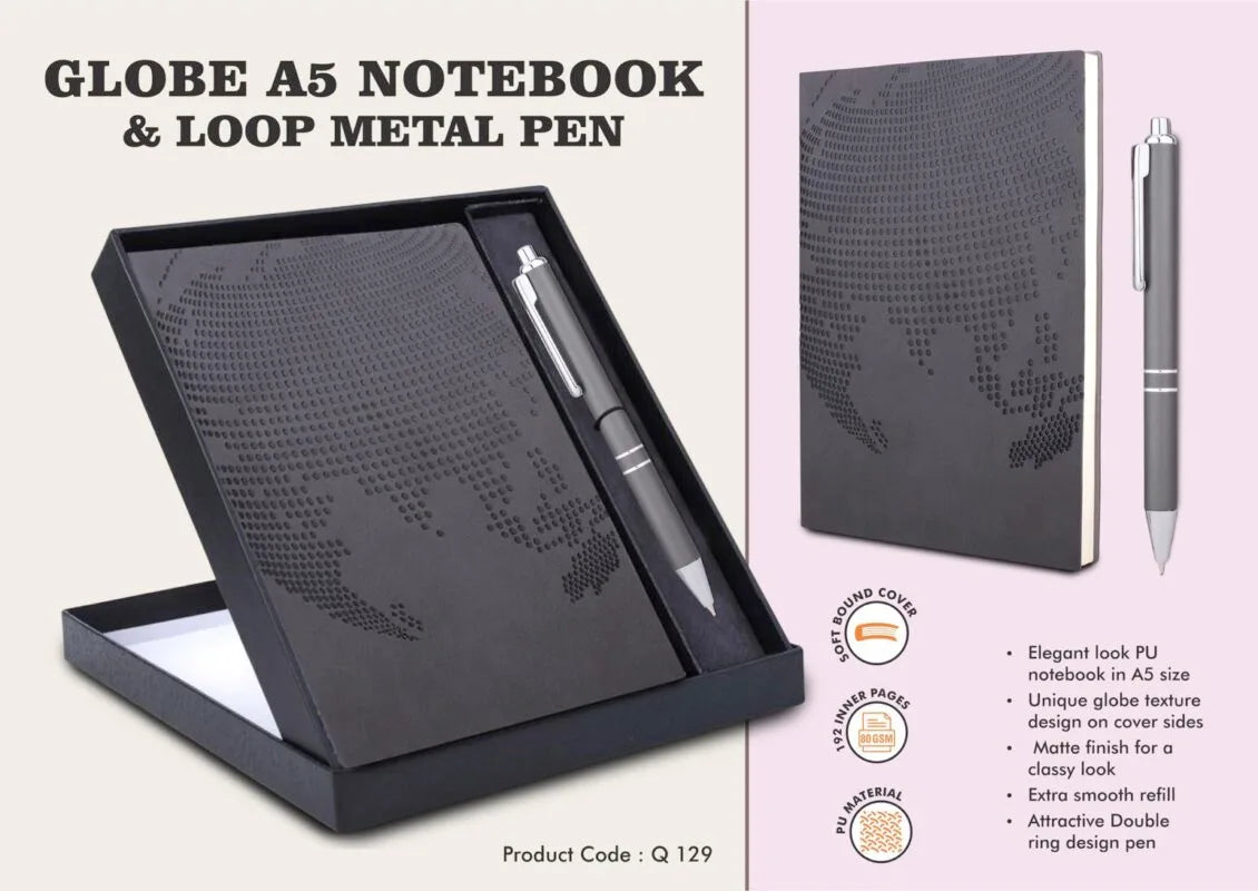 Globe Notebook Gift Set – A5 Notebook with Pen