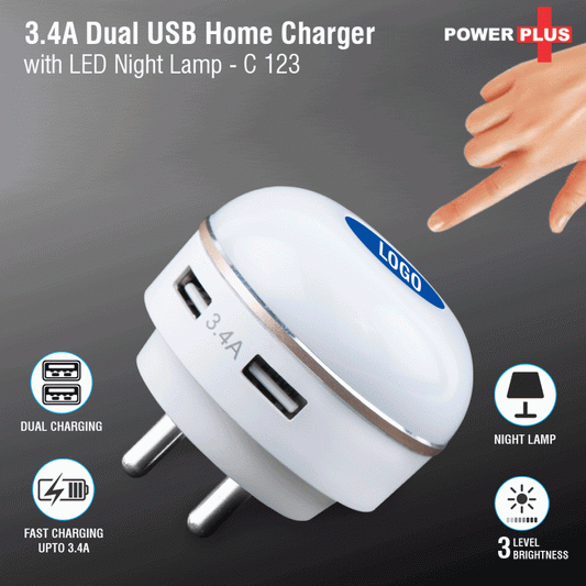 Dual USB fast charger with night lamp