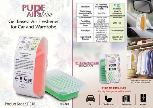Pure Air Mini: Gel based air freshener for Car and wardrobe | With open/close mechanism | Net 50 grams