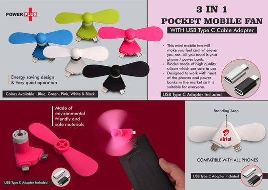 Pocket Mobile Fan for anywhere Cooling | Works with Micro USB, iPhone & Type C ports
