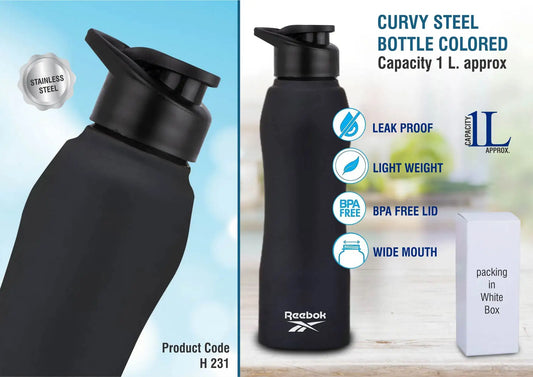 Curvy steel bottle Colored | Capacity 1L approx