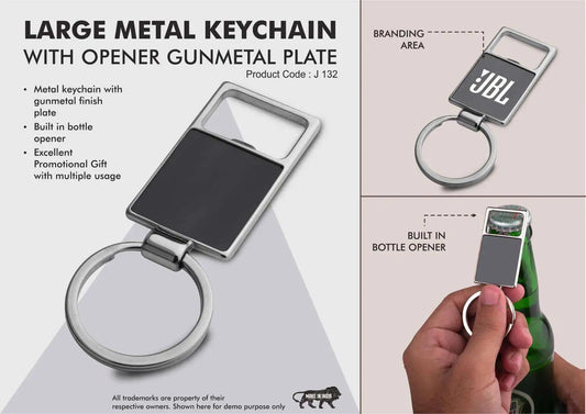 Large metal keychain with opener | Gunmetal plate