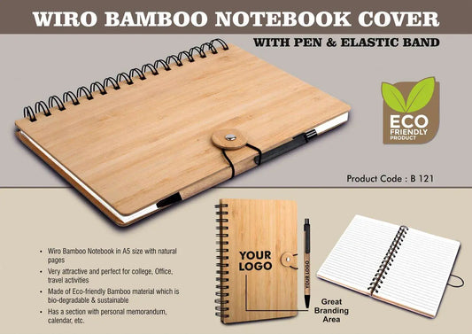 Wiro bamboo notebook cover with elastic band