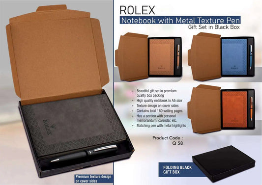 Rolex Notebook with Metal Texture pen | Gift set in Black box