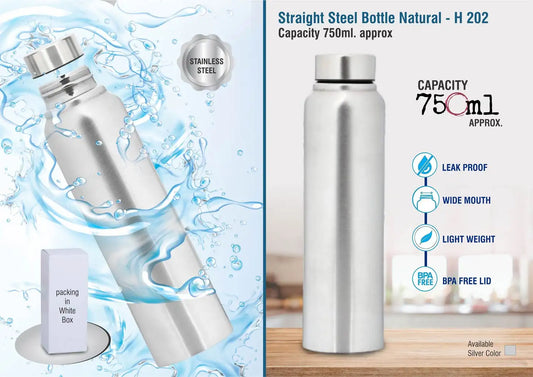 Straight steel bottle Natural | Capacity 750ml approx