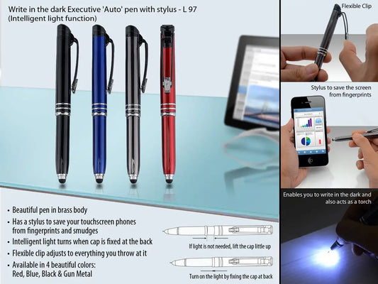 Write in the dark executive ‘Auto’ pen with stylus (brass body)