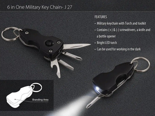 6 in 1 military key chain (with toolkit and torch)