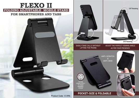 Flexo II: Folding Metal Mobile Stand for Smartphones and Tabs | Folds completely to take minimal space | 3 fold style with double angle adjustment