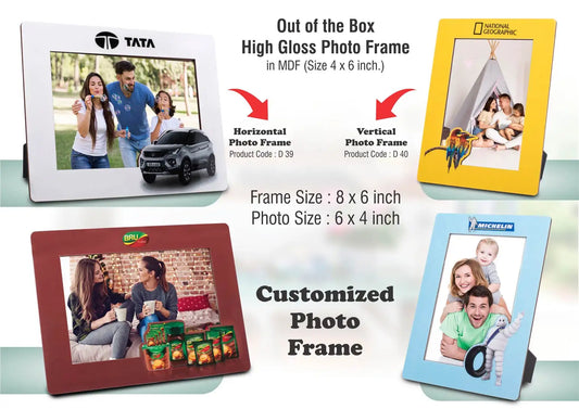 Out of the box High Gloss Photo Frame in MDF | With customized frame & insert | Photo size 4×6 inch | Vertical | MOQ 100 pcs