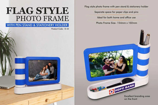 Flag style Photo frame with Pen Stand & Stationery holder