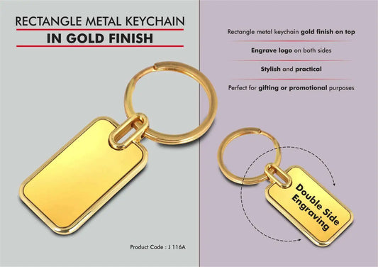Rectangle metal keychain in Gold finish (Double side laser)