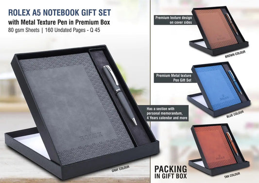 Rolex Notebook with Metal Texture pen Gift set in Premium box