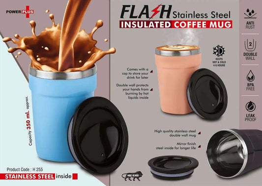 Flash Insulated : Stainless Steel Coffee mug with temperature retention | Leak Proof | Keeps hot up to 4 hours | Capacity 350ml approx