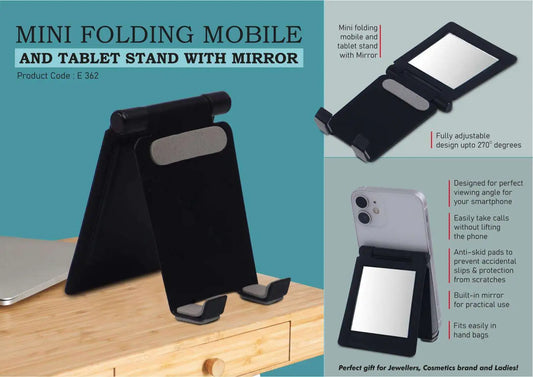 Mini folding mobile and tablet stand with Mirror | Adjustable to any desired angle