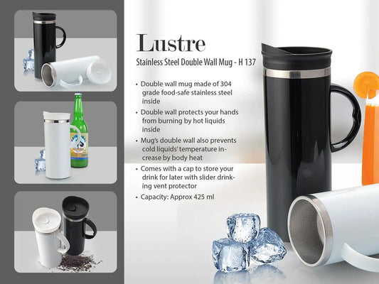 Lustre Stainless steel Double wall mug (425 ml approx)