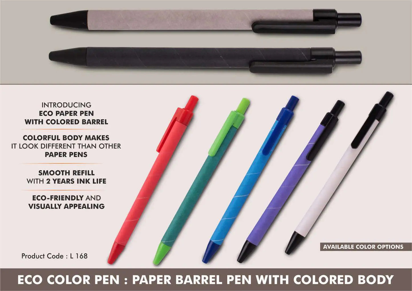 Eco color pen: Paper barrel pen with colored body
