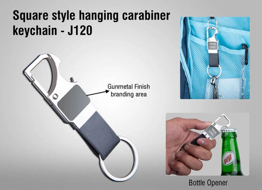 3 in 1 hanging carabiner keychain with opener | Gunmetal finish