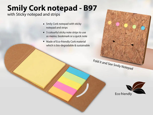 Smily Cork notepad with Sticky notepad and strips