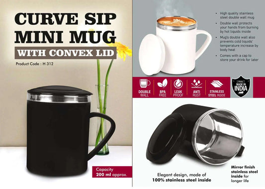 CurveSip Mini Steel mug with Convex Lid | Capacity 200ml Approx