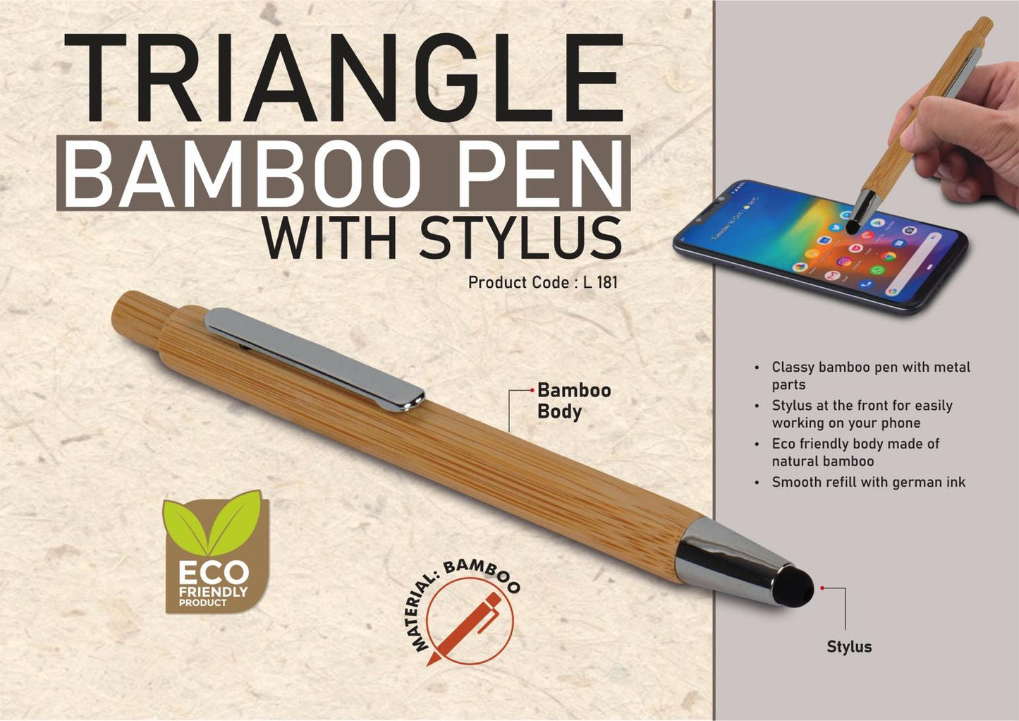 Triangle Bamboo pen with stylus