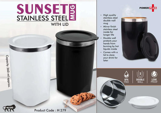 Sunset : Stainless Steel Mug with Lid | Leak proof | BPA Free | Capacity 360 ml approx