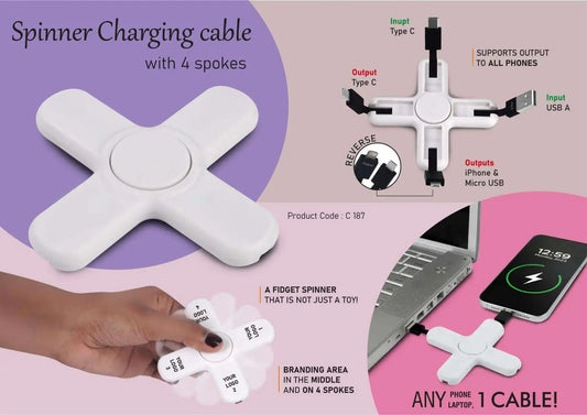 Spinner Charging cable with 4 spokes | Dual Input USB A & C | Supports output to all Phones