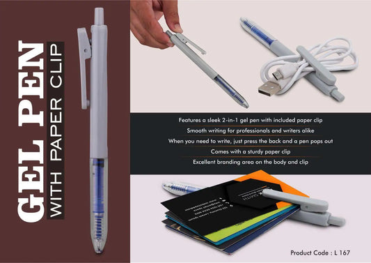 Gel pen with paper clip