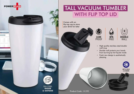 Tall Vacuum Tumbler with Flip top lid | Capacity 500ml approx | Keeps hot upto 6 hours