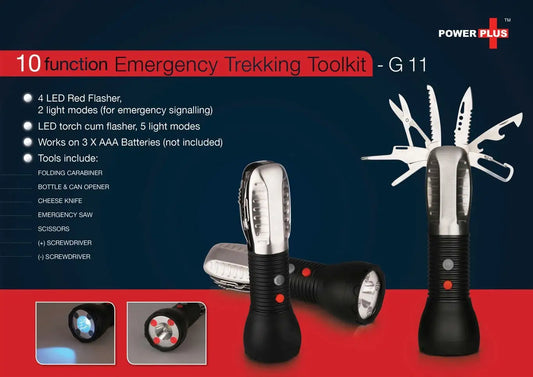 Emergency trekking toolkit (9 function with 5 mode torch & 2 mode flasher)
