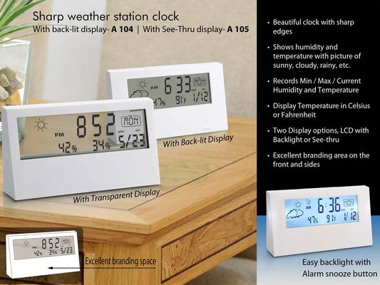 Sharp weather station clock with backlight