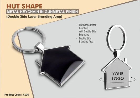 Hut shape metal keychain in Black finish (Double side laser)
