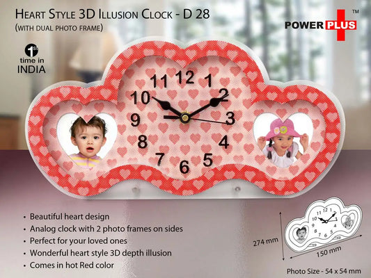 Heart style 3D illusion clock with dual photo frame