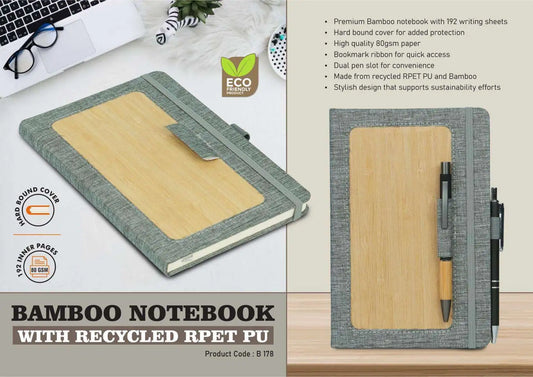 Bamboo notebook with recycled RPET PU | 192 writing sheets