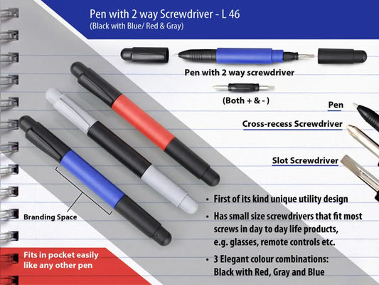 Pen with 2 way screwdriver