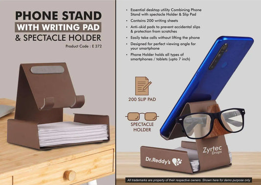 Phone stand with Writing pad & Spectacle holder | 200 writing sheets | Perfect for glasses & goggles