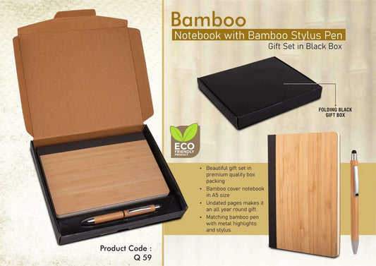 Bamboo Notebook with Bamboo pen | Gift set in Black box