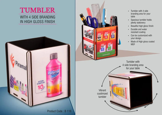 Tumbler with 4 side branding in high gloss finish | MOQ 100 pcs