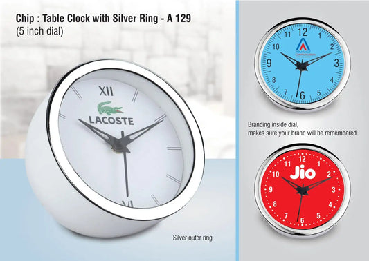 Chip: Table clock with Silver ring | 5 inch dial | Branding included MOQ 200pc