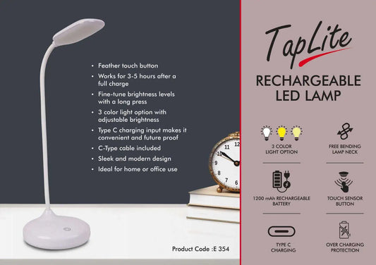 TapLite : Rechargeable LED lamp | 3 Color light with Brightness adjustment | Type C Charging